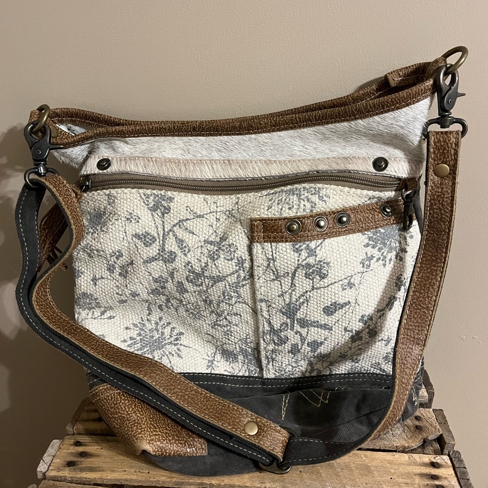 Myra Bag Gray and Brown Floral Shoulder Bag